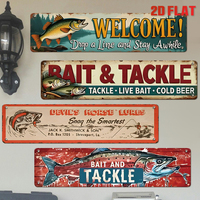 Ensemble de panneaux métalliques longs vintage sur le thème de la pêche, décoration murale rétro pour cabane et mancave
