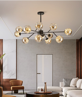 12 Têtes E26 E27 Nordique Magique Haricot Lustre Pendentif Lampes Moderne Fer En Bois Bleu Boule De Verre Lustre Nodic Lumière