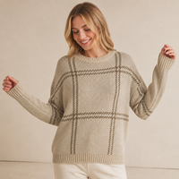 Pull en tricot à carreaux pour femme Joydressing, col rond, manches longues, décontracté, pour la vente en gros aux boutiques