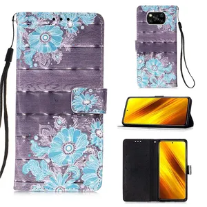 For Xiaomi Poco X3 NFC 3D PU Leather Flip Magnetic Flower Cute Cartoon Butterfly Soft Wallet Phone CaseとCard Slot Holder