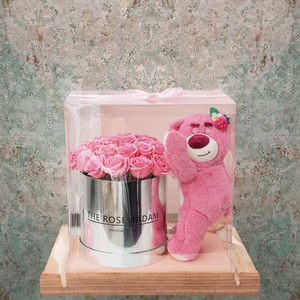 Bouquet de fleurs de savon rose original, ours en peluche, cadeau pour la Saint-Valentin, boîte florale artificielle - Product Image 2