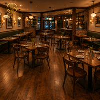 Ensemble table et chaises carrées en bois Ron Group Restaurant, banquette rembourrée en cuir à dossier haut, mobilier commercial