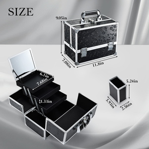 Portable <b>Makeup</b> Artist <b>Case</b> with Mirror Detachable Brush Holder Large Cosmetic Train <b>Case</b> Lockable Nail Tech <b>Makeup</b> Storage - Product Image 6