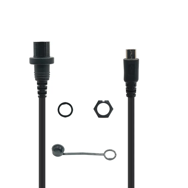 Kabel adaptor ekstensi kunci benang, kabel adaptor ekstensi USB mikro pria ke sudut lurus tahan air dengan Aksesori