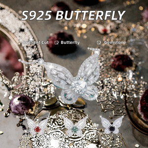 Collar de Plata S925 con Moissanita, Cadena para Clavícula con Colgante de Mariposa, Bañado en Rodio, Certificado GRA, Calidad Premium para Mujer - Product Image 2
