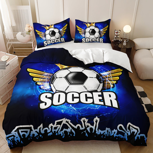 Ensemble de housse de <span class=keywords><strong>couette</strong></span> en tissu microfibre moderne, imprimé en 3D, football mondial, 3 pièces, textile de maison, vente en gros - Product Image 3