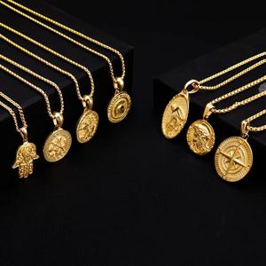 Erkekler takı yunan muska madalyon 18K altın paslanmaz çelik hayvan kılıç kurt aslan pusula İsa sikke Charm kolye kolye - Product Image 6