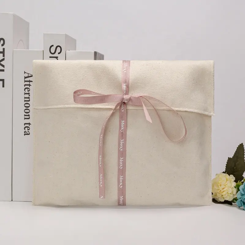 Hochwertige weiche benutzer definierte Baumwolle Umschlag Verpackung Staubbeutel Twill Leinwand Leinen Umschlag Tasche mit Klappe