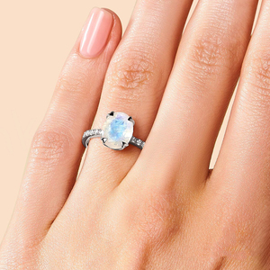 High Fashion Elegant Jewelry Rose Gold Plated Oval Cut Claw Setting Moonstone With CZ <b>Rings</b> Engagement <b>Women</b> Anniversary <b>Ring</b> - Product Image 4