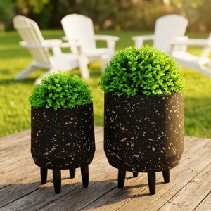 Jardinière au sol <span class=keywords><strong>en</strong></span> fibre de verre, style nordique moderne et minimaliste, avec pieds <span class=keywords><strong>en</strong></span> <span class=keywords><strong>bois</strong></span>, grand pot à fleurs avec trou de drainage pour la décoration de la maison et du jardin - Product Image 3