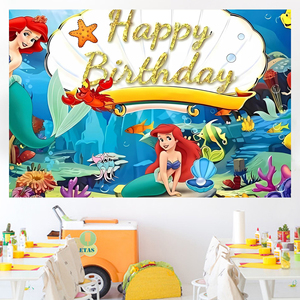 <span class=keywords><strong>Petite</strong></span> sirène thème princesse Ariel toile de fond fête <span class=keywords><strong>d</strong></span>'enfant joyeux <span class=keywords><strong>anniversaire</strong></span> <span class=keywords><strong>d</strong></span>écorations sirène fond toile de fond bannière - Product Image 5