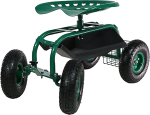 Carrito de Jardín Metálico Resistente con Asiento Giratorio, Bandeja para Herramientas y Cesta, 4 Ruedas para Jardinería y Cuidado del Césped - Product Image 2