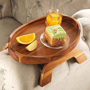 Plateau pliable personnalisé en bois avec accoudoirs, en noyer noir, à un seul niveau, pour la cuisine, le rangement alimentaire et l'utilisation sur table - Product Image 2