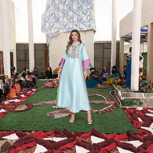 New Casual Women's Polyester <b>Abaya</b> Robe Cross-Border Dubai Dress Embroidered Rope Long Elegant Middle Eastern Muslim Eid Summer - Product Image 3