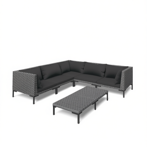 Ensemble de salon de jardin en acier enduit de poudre gris foncé, 6 places, collection de meubles d'extérieur contemporains - Product Image 1