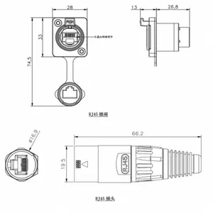 DタイプメスネットワークイーサネットコネクタメタルRJ45メスジャック防水キャップ付き