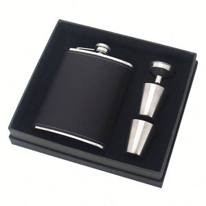 Thickened Leather <b>Whiskey</b> Flask <b>Set</b> with Shot <b>Glass</b> and Funnel Stainless Steel Hip Flask <b>Gift</b> <b>Set</b> - Product Image 4