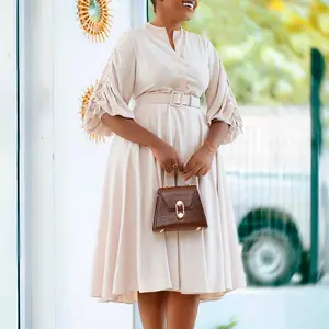 BOBOYU dernière conception africaine grande taille tenue décontractée femmes ruché volants robe avec ceinture lâche modeste carrière robes vêtements de bureau