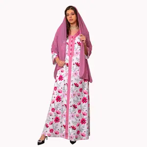 Kaftan Dubai Arabic Floral Printed Designs Islamic Women Clothes Muslim Abaya Maxi Dress