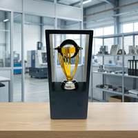 Vitrine moderne pour trophée de cricket en métal avec finition dorée et base noire, trophée de cricket finition dorée, vitrine de présentation en métal pour trophée de cricket B