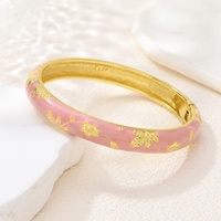 Bracelet jonc en alliage de zinc plaqué or, style chinois cloisonné, motif floral, pour femme - Collection classique - Vente chaude