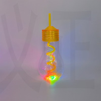 Bouteille d'eau en plastique jetable de 600 ml avec ampoule lumineuse, avec couvercle et paille