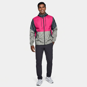 Mens Standard Thickness Full Zip Windbreaker <b>Jacket</b> Stand Collar <b>Pink</b> Silver <b>Waterproof</b> Quick Dry Breathable Autumn Street Wear - Product Image 1