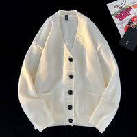 Automne/hiver tendance hommes Ins inspiré col en v Cardigan pull Simple mode à manches longues pull Polyester tricoté Art Design