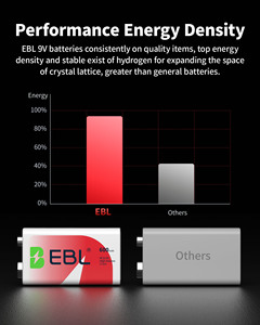 EBL 9V Baterías Recargables de Litio de 9 Voltios, Paquete de 4 Baterías EBL 9V Recargables de Iones de Litio de 600 mAh - Product Image 6