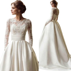 S1186T Elegante Vestido de Novia Bohemio de Diseño Real, Corte A, Talla Personalizada, Tela de Satén Súper Pesado, Encaje de Media Longitud, Cola de Capilla - Product Image 6