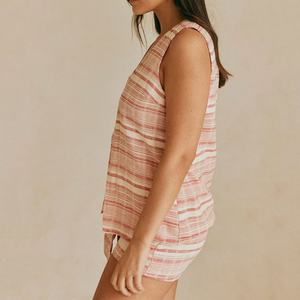 OEM Design <b>Women's</b> Hawaiian Sleeveless Button Down Shirt <b>Shorts</b> Set Custom Linen <b>Shorts</b> <b>Suit</b> - Product Image 4