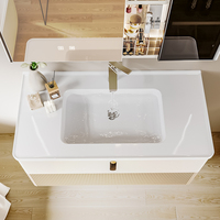 Meuble de salle de bain avec lampe miroir intelligente combinaison avec table de lavage des mains en céramique et un lavabo simple