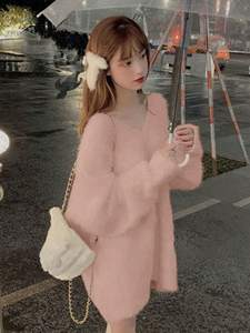 <span class=keywords><strong>Sweater</strong></span> Bulu Imitasi Wanita Lucu, Hangat, Rajutan Berbulu, Lengan Panjang, Kerah V, Polos, <span class=keywords><strong>Sweater</strong></span> Rajut Lembut - Product Image 5
