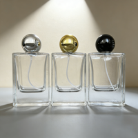 Vente en gros de flacons de parfum de luxe vides de 50 ml, flacon de parfum en verre transparent à fond épais avec boîte