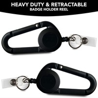 Porte-clés rétractable personnalisable noir en ABS avec impression de logo disponible – En stock