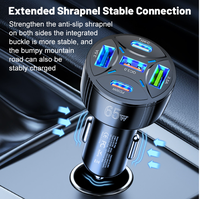 Chargeur de voiture super rapide 65W, 2 ports USB-C PD/QC, 3 ports USB, protection OTP/OVP, sortie 5V/2.4A, rotation à 360°, charge multi-appareils, ordinateur portable