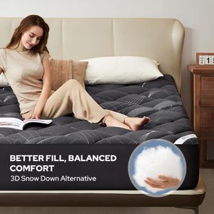 Coprimaterasso e coprimaterasso trapuntato e Topper, biancheria da letto spessa in bambù traspirante con gonne da letto elastiche, grigio bianco, Queen <span class=keywords><strong>Size</strong></span> - Product Image 4