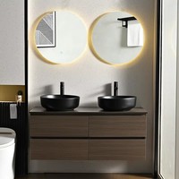 Meuble-lavabo de salle de bain moderne résistant à l'eau avec miroir LED et vasque en pierre pour usage agricole et hôtelier