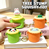 Porte-clés en silicone en forme de souche d'arbre avec animaux rétractables (lapin, grenouille, panda, ours) – Jouet anti-stress à presser pour soulager le stress et décorer les sacs