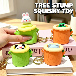 Silicone Tree Stump <b>Pop</b>-<b>Up</b> Animal Squishy Keychain Rabbit Frog Panda Bear Squeeze Fidget <b>Toy</b> for Stress Relief and Bag Decor - Product Image 4
