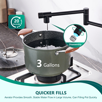 Robinet de cuisine mural pliable en acier inoxydable 304 noir mat, eau chaude et froide, certifié CUPC
