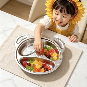 ถาดเสิร์ฟอาหารสแตนเลส FLEY สำหรับเด็ก พร้อมช่องแบ่งอาหาร 3 ช่องแยกอิสระ - Product Image 1
