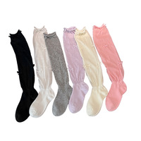 Chaussettes mi-mollet style ballet pour femme, fines, en coton, pour l'été, couleur crème, à volants, longues