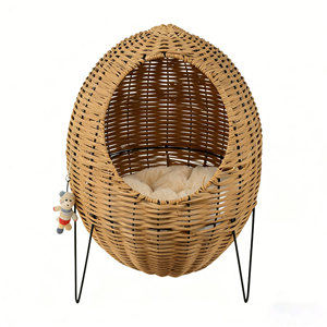 Maison pour chat en rotin de qualité supérieure sur pieds trépieds surélevés, lit pour chat surélevé avec coussin doux, panier pour animaux de compagnie moderne fait à la main - Product Image 3