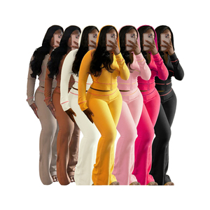 طقم الوافل سروال واسع واسع واسع من الوافل بأكمام طويلة - Product Image 1