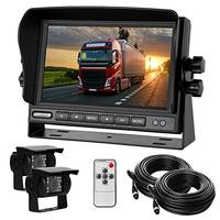 Système de caméra de recul à large plage de tension 12-36V | Rotation à 180 degrés | Caméra de recul et de vision avant double HD 1080P de 7 pouces | Moniteur de camion aviaire 4 broches