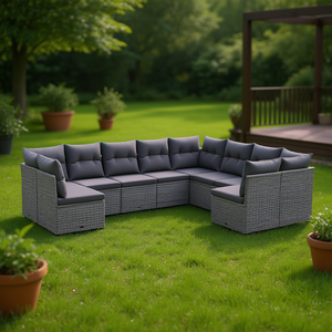 Set Divano da Giardino Modulare in Rattan PE Grigio, Arredamento da Esterno Angolare a 6 Posti, Design Contemporaneo - Product Image 2