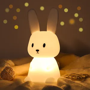 Vofull LED الأرنب ليلة ضوء لوز الليلي Infantil Nachtlampje اللمس تغيير اللون عيد الميلاد الأرنب السيليكون ليلة ضوء