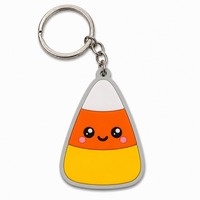 Porte-clés personnalisé en PVC, motif maïs sucré mignon, visage souriant tricolore, en caoutchouc souple, pour Halloween, cadeau de festival en gros