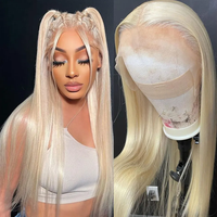 Perruque Lace Front Sans Colle Couleur Blonde 613 avec Dentelle HD Transparente 13*4, Cheveux Humains Vierges Bruts Remy Brésiliens, Vietnamiens, Birmans, Indiens